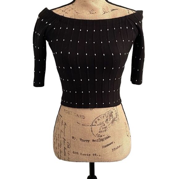 EUC Nordstrom Chelsea28 2-Pc Off Shoulder Black White Dot Top and Skirt Set - XS - Picture 6 of 11